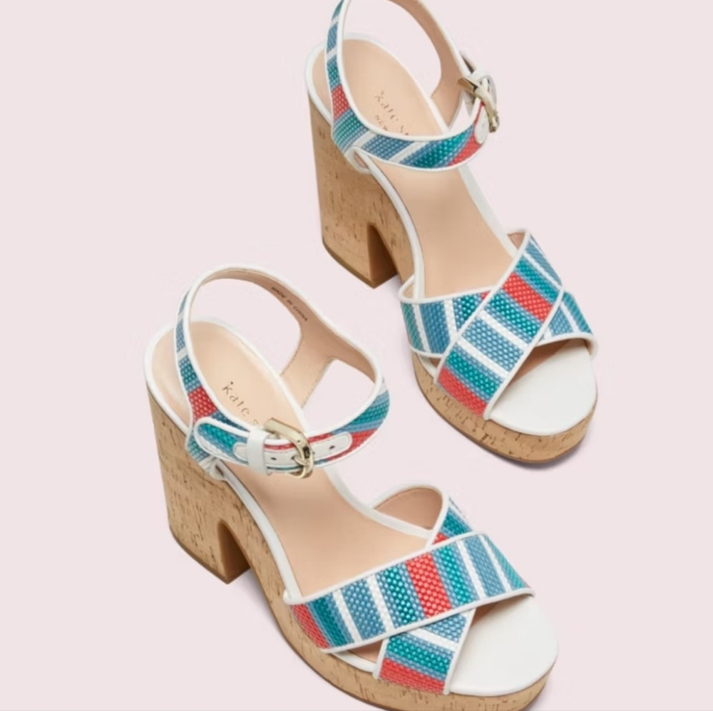 Kate Spade New York Grace Striped Platform Sandal Women's Size 6.5 - Picture 8 of 9